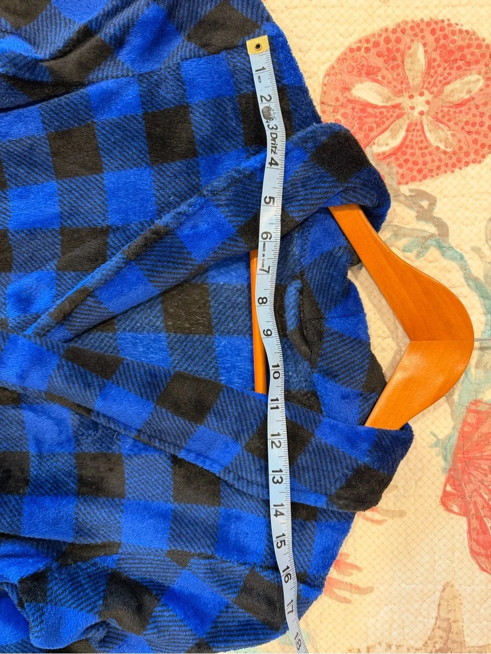 Kids Blue & Black Buffalo Plaid Fleece Robe with Belt